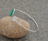 Beautiful Green Onyx, White Chalcedony Gemstone Cuff Bracelet, 925 Sterling Silver Bangle, Christmas Gift Bracelet, Anniversary Gift Bangle